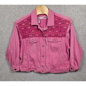 Vintage Chaus Woman‎ Jacket Womens Medium Pink Denim Western Horse Cactus 90s